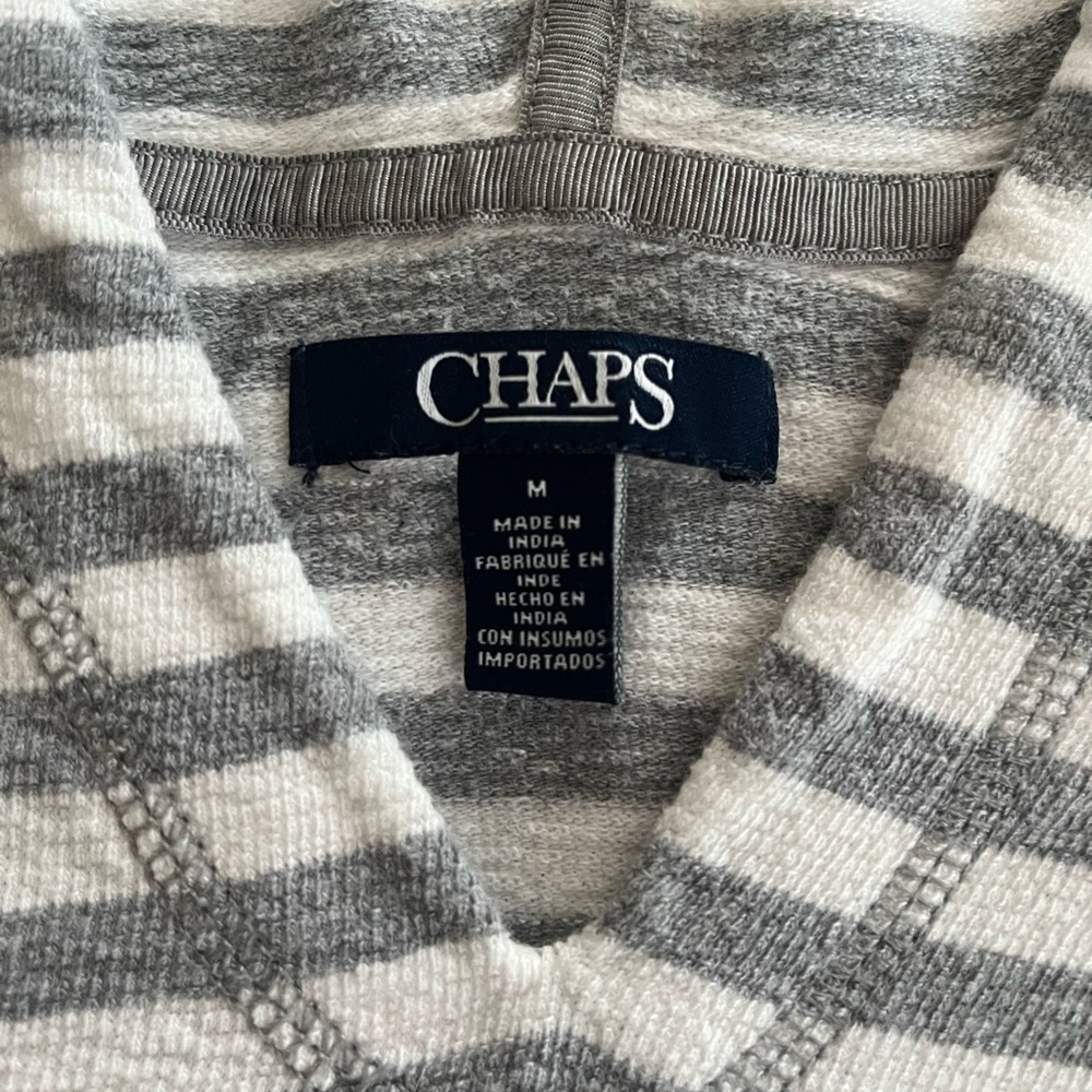 Chaps Gray and White Striped Cotton Hoodie Women’s Size Medium - Picture 14 of 16